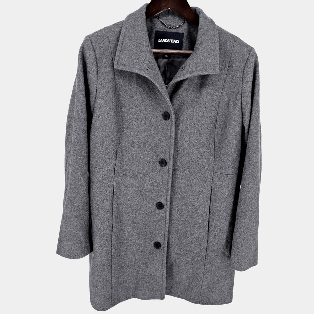 Lands End Wool‎ Blend Peacoat Jacket Womens 16 XL Gray Button Down Mid Coat